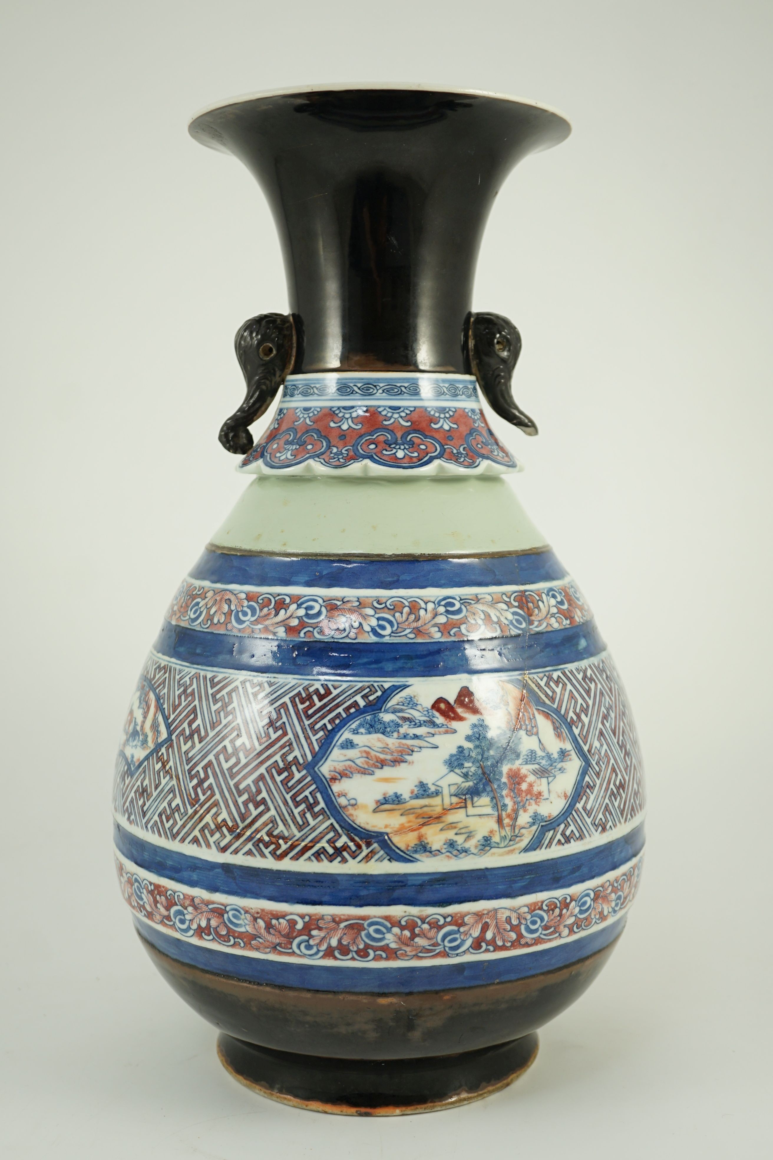 A Chinese underglaze blue and copper red vase, Xuande mark, 19th century, 38.5cm high